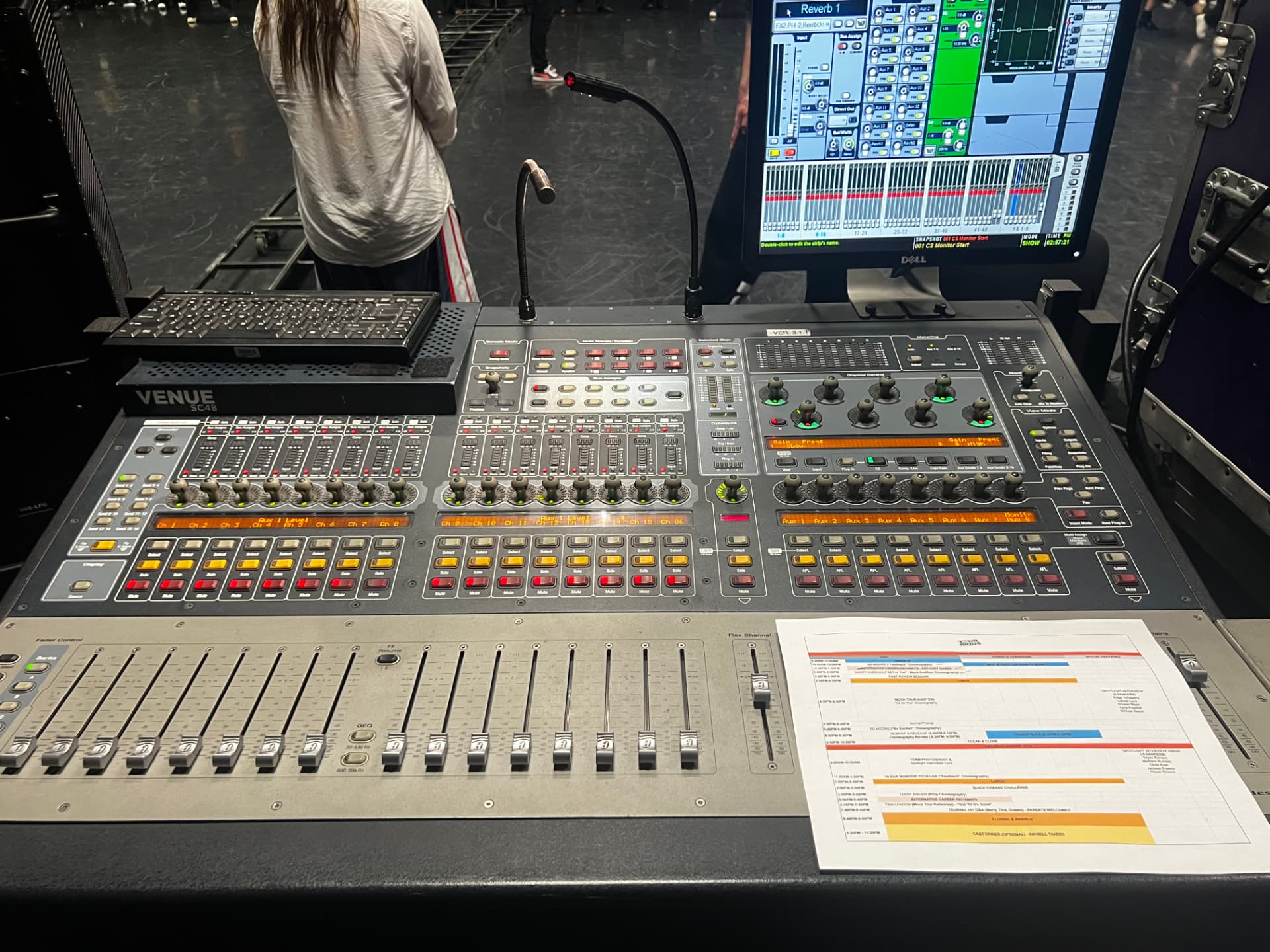 A live sound console and stage systems during TOUR MODE training